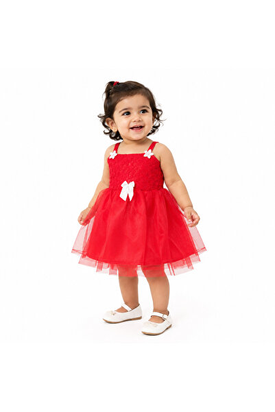 Generic Girls' Party Dress with Layered Tulle and Floral Details and Elegant Bow
