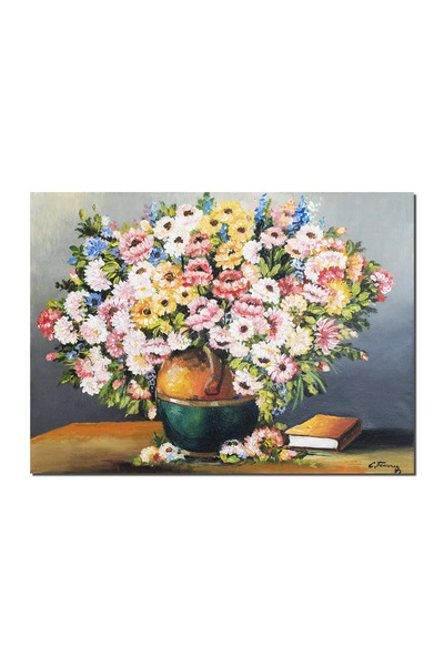 artnova Tablou cu flori pictat manual, Din gradina bunicii, 80x60cm ulei pe p...