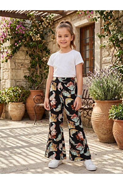 DEMOİSELLE Patterned Girl's Trousers with Elastic Waist