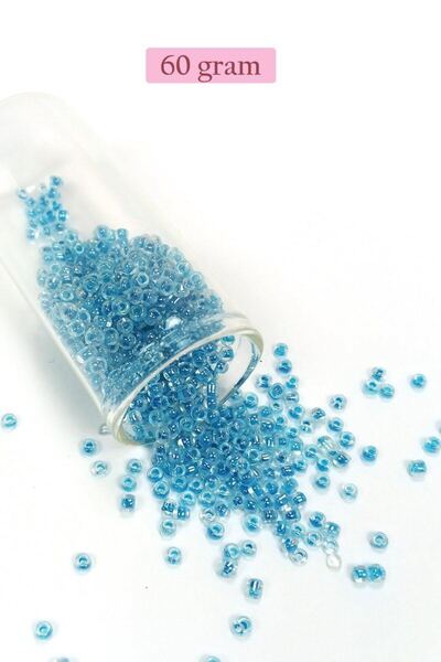 Generic Brand خرز رمل زجاجي مصبوب (8/0) 3 مم - 60 جرام - أزرق سماوي شفاف - BN...