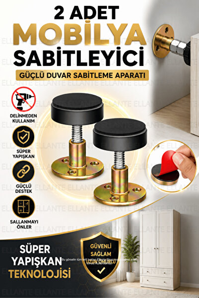 ellante 2 Adet Yapışkanlı Mobilya Sabitleyici Duvar Sabitleme Aparatı Ayarlan...