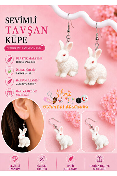 himi bijuteri aksesuar Cheerful Cute Upright Ear Rabbit Animal Figured Dangle...