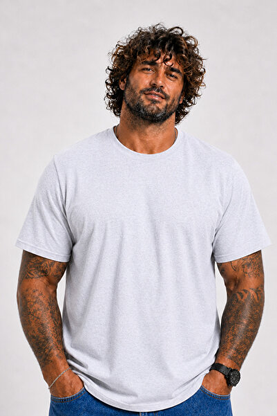 Starbattal Plus Size Basic T-Shirt 11100 Gray Melange