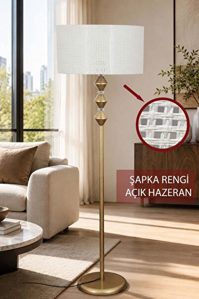 Taşcan Aydınlatma Zümra Eskitme Metal Ayaklı Lambader Açık ton Hazeran Kumaş ...