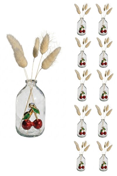 Qualitev 10 Pieces of Transparent Glass Mini Vase with Cherry Decoration 9 cm...