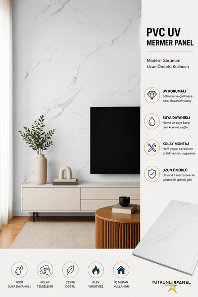 TUTKUNLAR PANEL Pvc Duvar Paneli Uv Mermer Desen Dekoratif Duvar Kaplama Suya...
