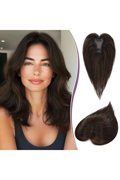 RUWISS Topper de păr pentru femei, din păr natural, maro închis cu 15% blond ...