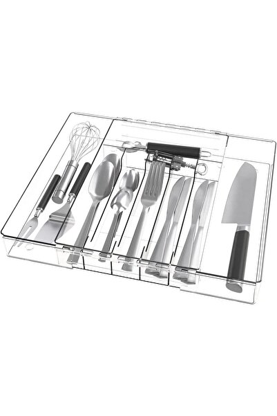 Arabest Clear Acrylic Expandable Silverware Drawer Organizer,Large 8-Compartm...