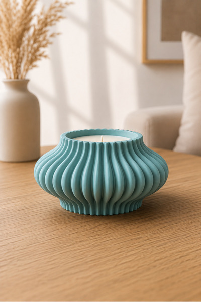 3D BASKI EVRENİ Dağ Teknoloji 3D Baskı Dalga Tasarım Dekoratif Tealight Mumlu...