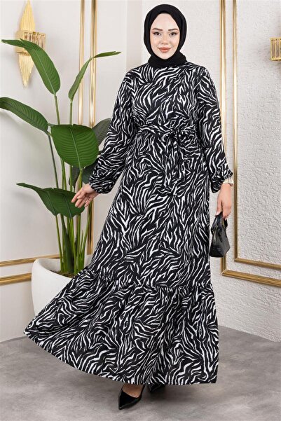 Mestore Patterned Hijab Dress Black