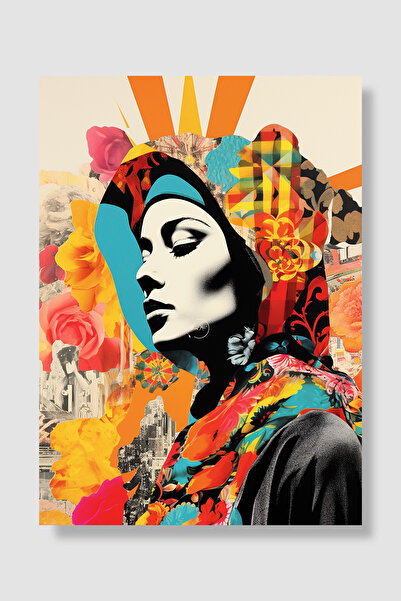 Luna Marissa Poster suprarealist Portret feminin Colaj floral colorat Pop Art...