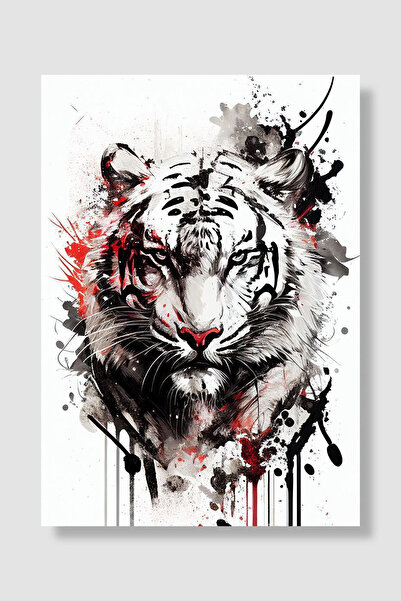 Luna Marissa Tigar poster Beli tigar sa crnim i crvenim mrljama akvarel zidni...