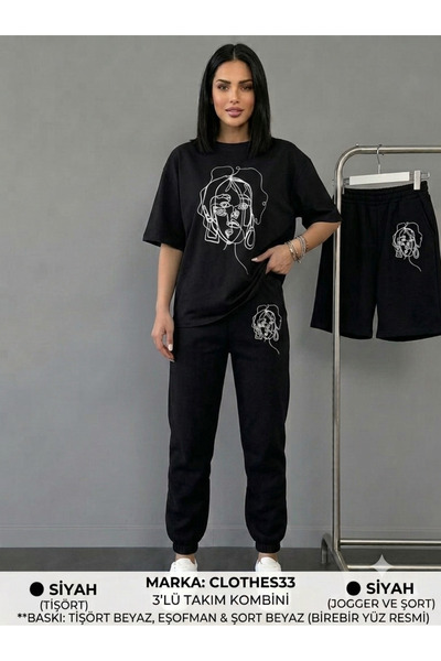 CLOTHES33 TRICOU, PANTALONI DE TRENING, COMBINATIE 3 PIESE, SUBȚIRE, CARE ABS...