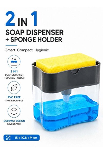 LEOXOL Soap Dispenser With Sponge Holder | 2 In 1 Kitchen Detergent Pump Orga...