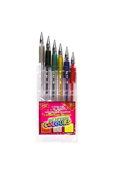 Easy Stationery Set de 6 pixuri cu gel cu sclipici, vârf de 1,0 mm, mâner cau...