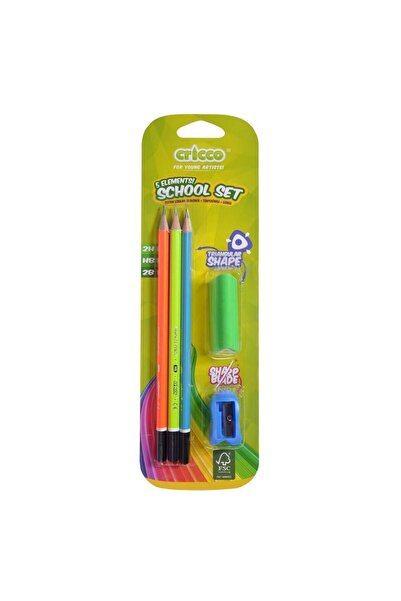 Cricco Set creioane cu radieră/ascutitoare, Cricco, multicolor