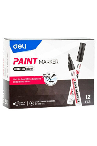 Deli Marker acrilic U500-BK, varf 2 mm, rezistent la apa, corp metalic, negru...