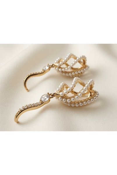 AlminaMia Pearl Effect Dangle Earrings Luxurious Event Evening Elegance Futur...