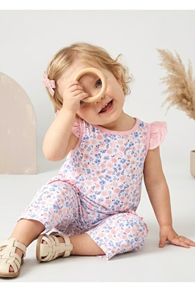 Ozmoz By Mukadder Özden Ruffled Pink Floral Sleeveless Summer Baby Girl Blouse