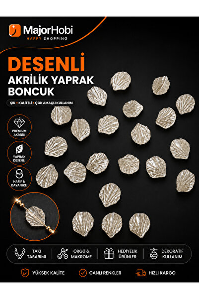Major Hobi Patterned Acrylic Leaf Beads Pearl White 50 Pieces Jewelry and Hob...