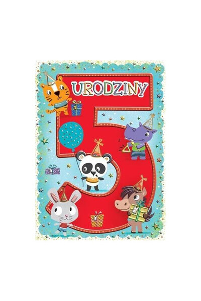 HENRY Felicitare B6 pentru 5 ani, cu animale, cu detalii aurite, embosat, mul...