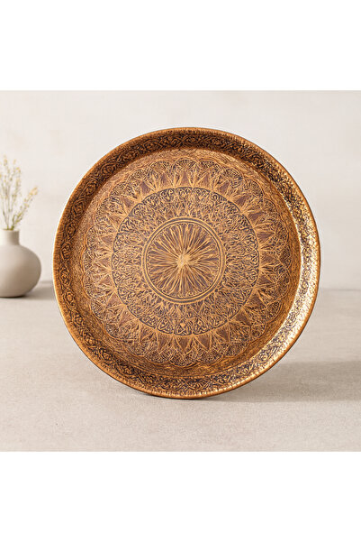 magicool Round Antique Gilded Plastic Tray - Yellow/Silver/Copper