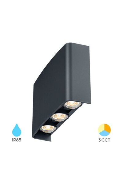 Vector LED Duvar Armatürü – 6×1W, 3CCT Ayarlanabilir, IP65, Gri