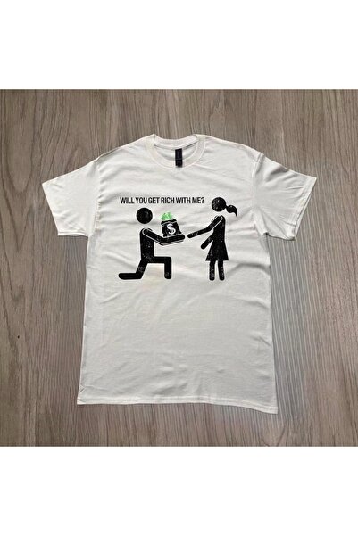 Grafftee Clothing تي شيرت مطبوع عليه عبارة "هل ستصبح غنيًا معي؟" للجنسين بمقا...