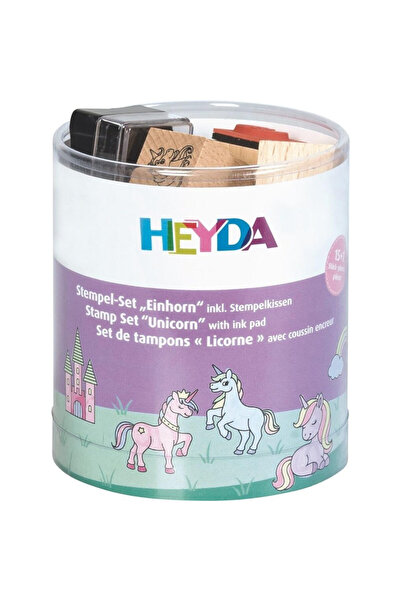 Heyda Set stampile/timbre Unicorn, din lemn, cu pad de cerneala, Multicolor, ...