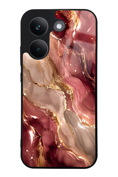 Spoyi Xiaomi Poco X8 Pro Burgundy Gold Marble Tasarımlı Glossy Telefon Kılıfı
