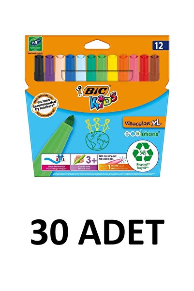 Bic 30 Pieces Visa Washable Jumbo Felt Tip Crayons Set 12 Colors Box
