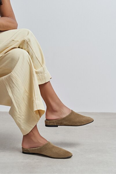 NİŞANTAŞI SHOES Liza Rome Beige Genuine Inner-Outer Leather Suede Flat Sole W...