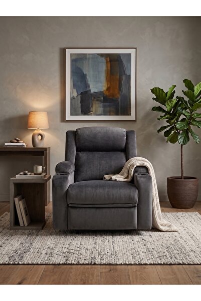 DANFORD BD Fixed Recliner Chair with Cup Holder and Footrest Grey Color Luxur...