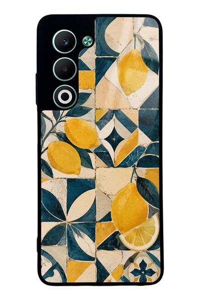 Spoyi Oppo A5 5g Glossy Phone Case with Mediterranean Lemon Mosaic Design