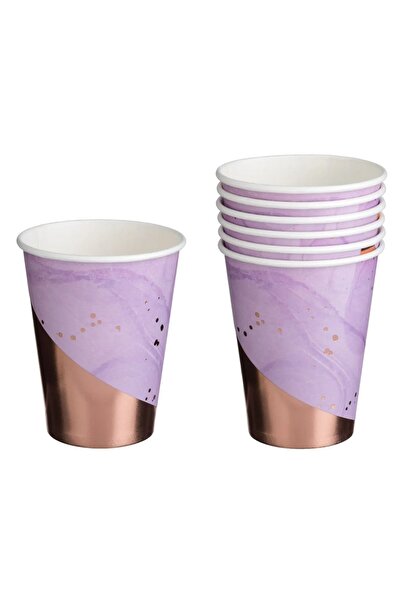 Baloane Vesele Set 6 Pahare Petrecere Aniversare Lila Marble Gold PHR56