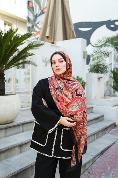 ENRİCO FERRİ Petra Ethnic Pattern Shawl - Black Red