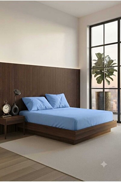 Three Roses 1 Piece of Plain Blue Elastic Sheet 100X200 - 160X200 - 180X200