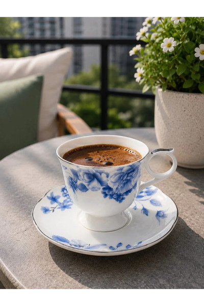 Bereketli Store Acar Talisya Floral 6-Piece Turkish Coffee Cup Set – Porcelain Coffee Cup Set 90 ml