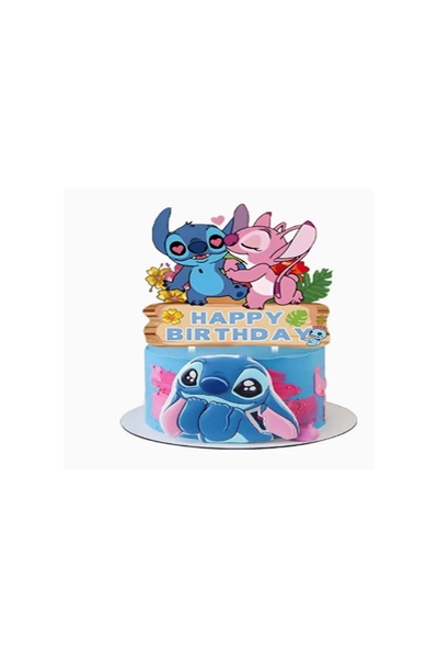 Baloane Vesele Topper Tort Stitch Si Angel Happy Birthday Set Tropical TOP163
