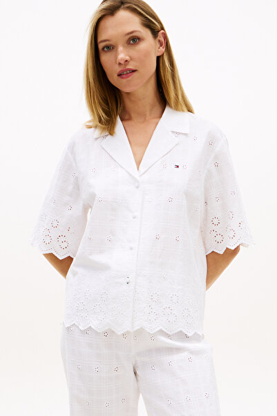 Tommy Hilfiger Women's Embroidered Ss White Shirt