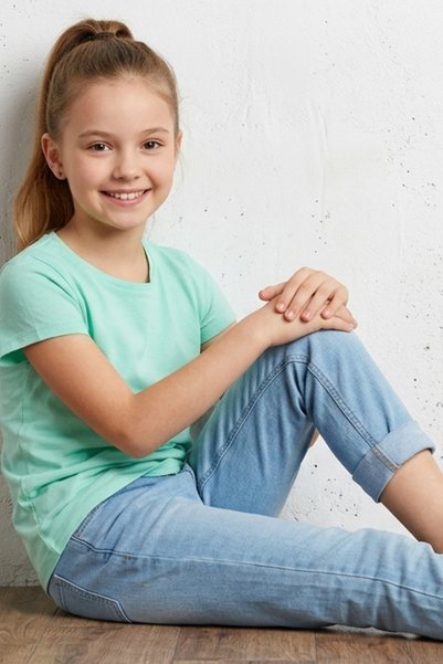 KİAGU Mint Short Sleeve Basic T-Shirt - Non-Sweating Flexible Fabric Cotton Seasonal Mint Short Sleeve Girls' Tshirt