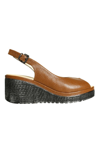 Platin Tan Leather Women's Wedge Heel Sandals