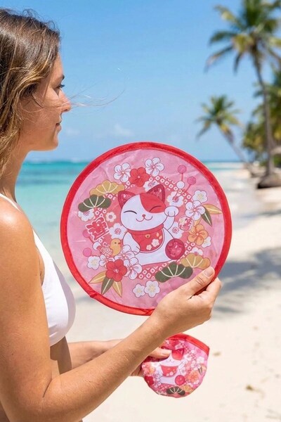 Buffer ® Şanslı Kedi (Maneki Neko) Desenli Pratik Katlanabilir El Yelpazesi –...