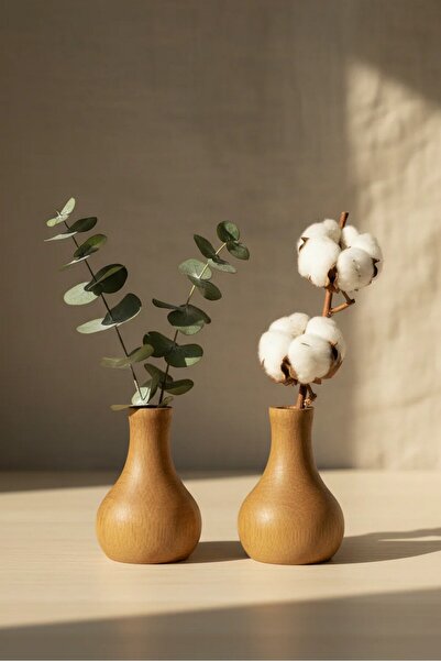 DECOMALL (Mum 4) Set of 2 Handmade Natural Wooden Vase Candlestick Candle Hol...