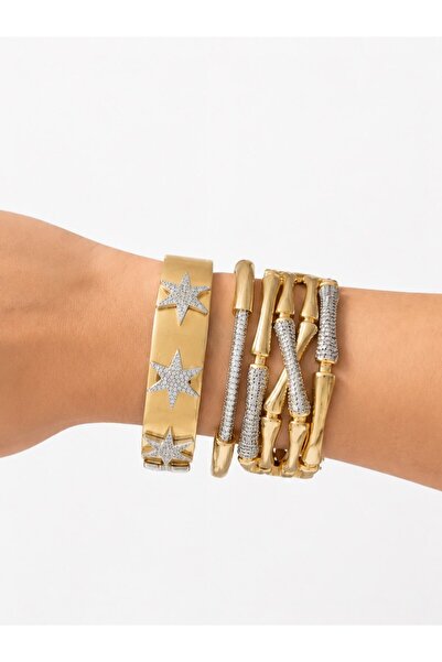 KAYANCLICK Stainless Steel Star Design Wide Band Cuff Bangle Bracelet Set