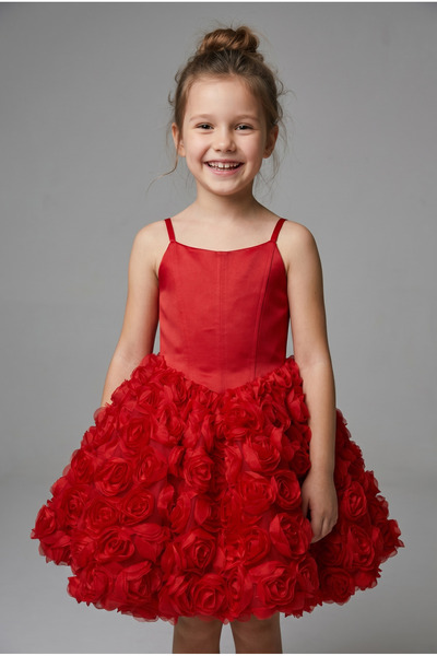 zühre balaban Red Rose Detailed Corset Balloon Skirt Girls Evening Dress