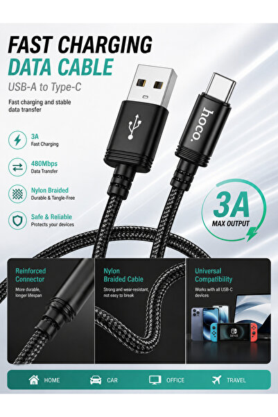 hoco. HOCO X89 USB-A to USB-C data and charging cable, 3A, 2m, fast charging,...