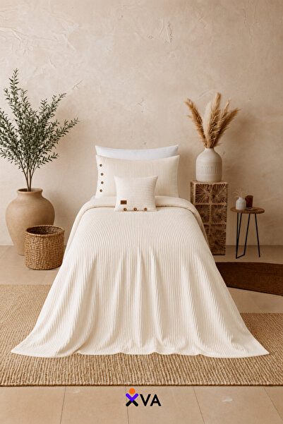 XVA Single Person 100% Cotton Knitted Pique Set |   Bedspread |   1 Pillowcas...