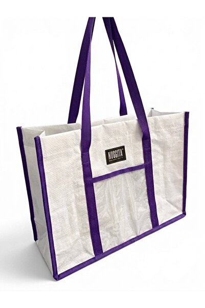 Nuggita Large Size Pp Shoulder Bag - White (with Purple Piping)