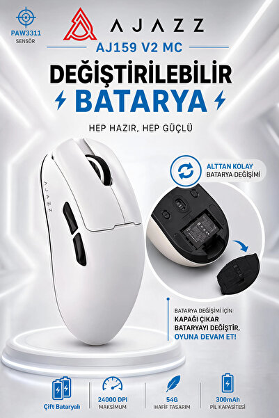 Ajazz AJ159 V2 MC Kablosuz Oyuncu Mouse | Değiştirilebilir Bataryalı | PAW331...